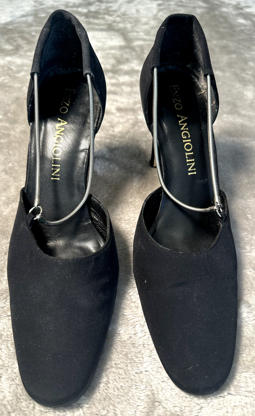 Enzo Angiolini Vintage Black Silver Chain Accent Block Heels Size 7 Y2K Office